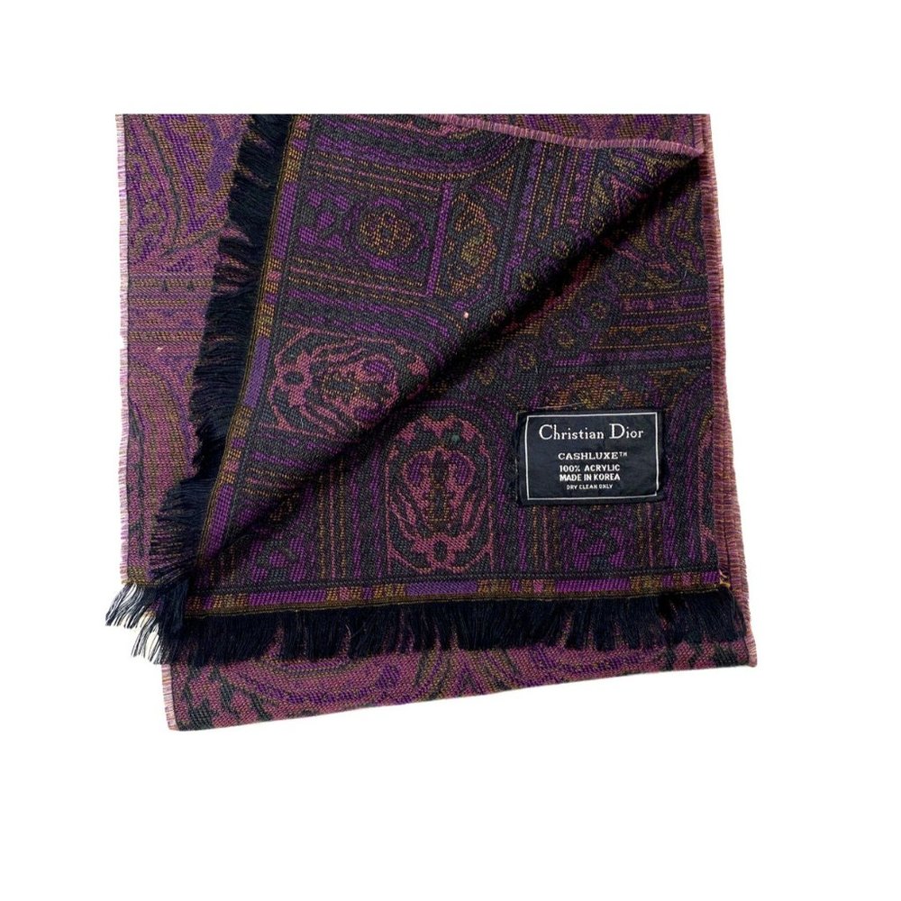 Christian Dior Vintage 80s Scarf Purple Rug Print Overdyed Suzani Rare Shawl